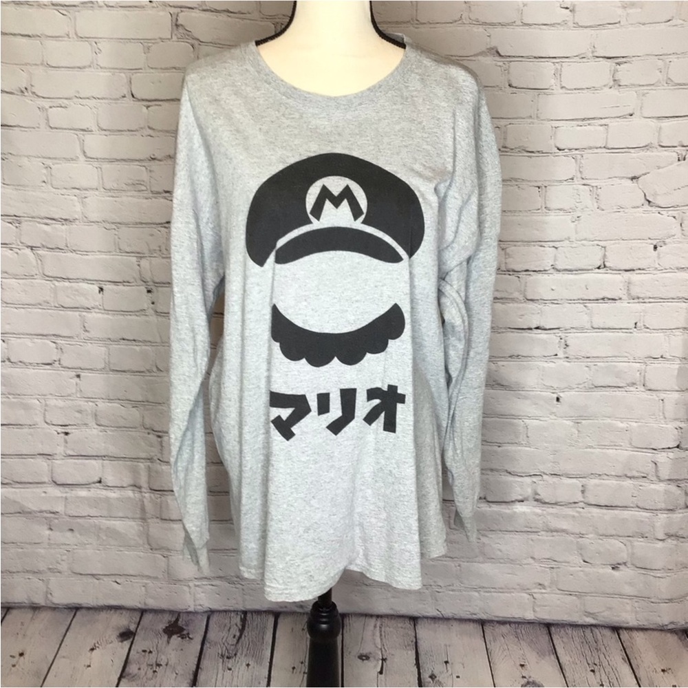Nintendo Super Mario Brothers Gray Graphic Long Sleeve Crewneck T-Shirt XL